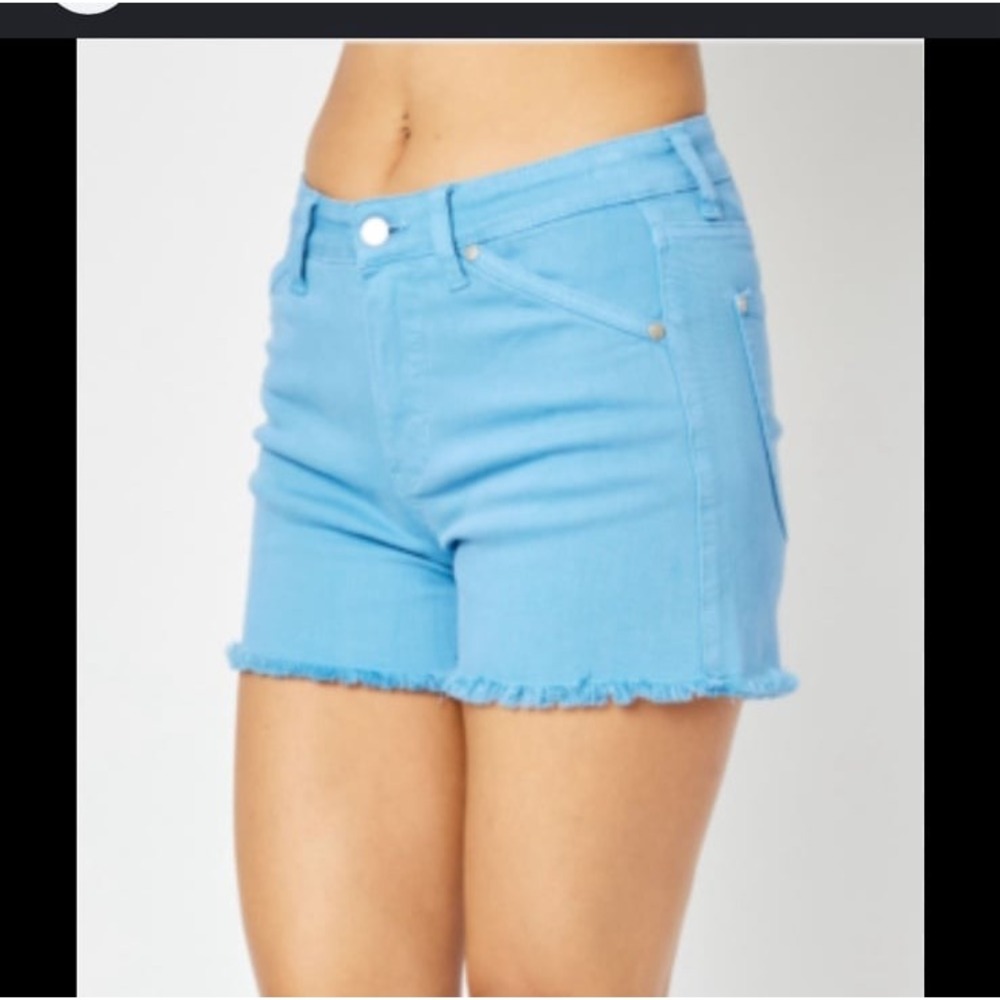 Judy Blue sky blue denim shorts dyed finish and a frayed hem XL